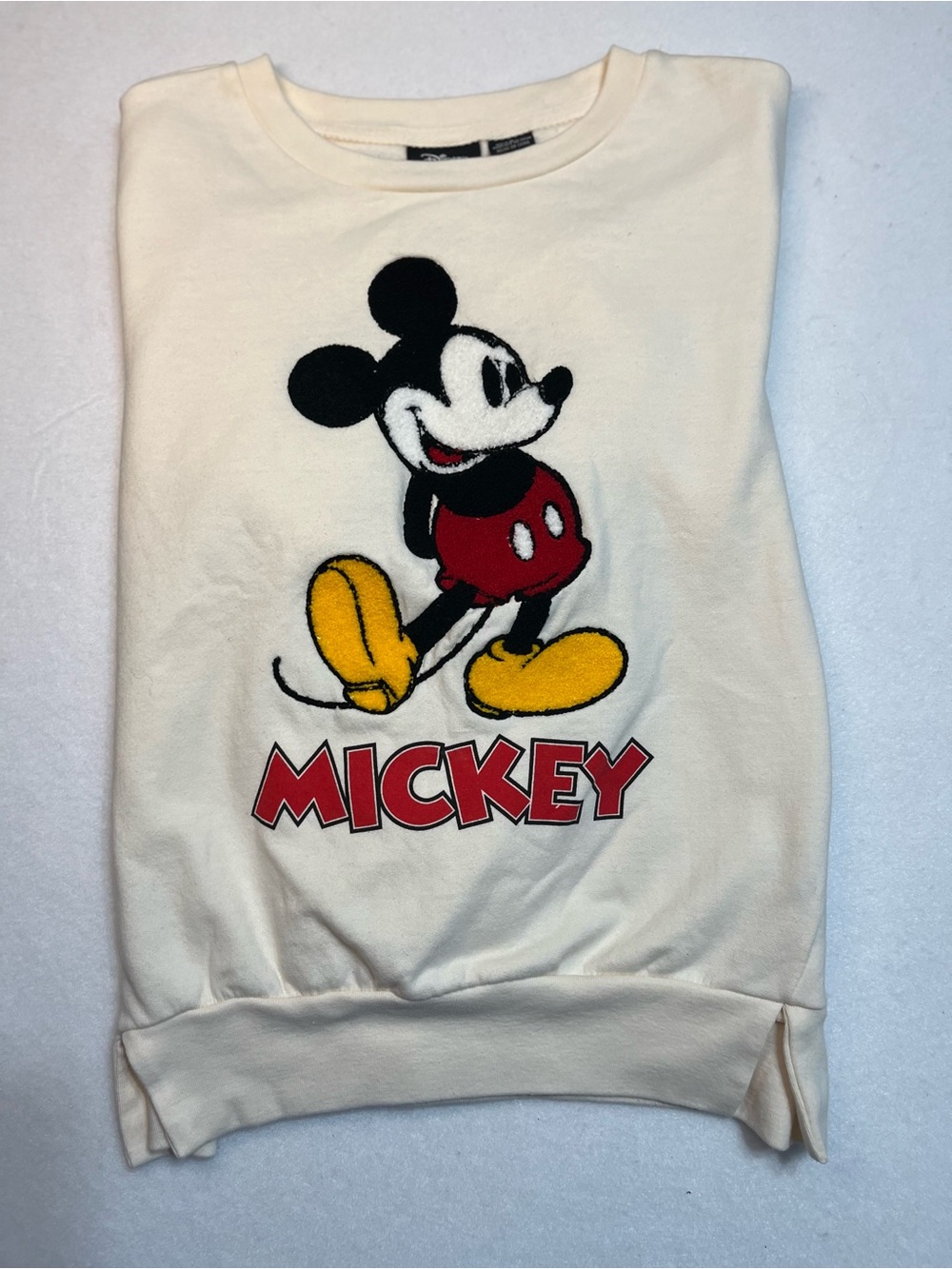 Disney Mickey Mouse Embroidered Chenille Cream Crewneck Sweatshirt